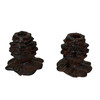 Set of 2 Pine Cone Taper Candle Holders Rustic Brown Cast Iron 3.5 In Main image