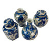Set of 4 Blue White Floral Ceramic Vases Jars Glossy 6.5 in Decorative Main image