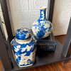 Set of 4 Blue White Floral Ceramic Vases Jars Glossy 6.5 in Decorative Lifestyle image 3