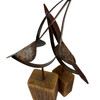 Abstract Bird Statues Set of 2 Rustic Wood Metal Tabletop Sculptures 13.25in Additional image