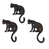 Set of 3 Cast Iron Cat Wall Hooks Aged Brown Rustic 6.5 in Decorative Main image