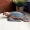 Sea Turtle Statue Hand Carved Wood Blue Coastal Decor 12in Tabletop Art Lifestyle image 3