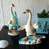 Surfing Geese Figurine Set of 2 Coastal Blue White Resin 7.25 in Shelf Decor Lifestyle image 1