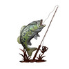 Fish Wall Sculpture Largemouth Bass Fishing Rod Metal 39.5 Inch Tall Main image