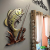 Fish Wall Sculpture Largemouth Bass Fishing Rod Metal 39.5 Inch Tall Lifestyle image 2