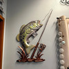 Fish Wall Sculpture Largemouth Bass Fishing Rod Metal 39.5 Inch Tall Lifestyle image 3