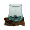 Decorative Candle Lantern Clear Glass Vase Natural Wood Base Tabletop Main image