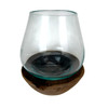 Decorative Glass Candle Lantern Natural Wood Base 6.5 in Handmade Accent Main image