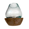Decorative Glass Candle Lantern Natural Wood Base 6.5 in Handmade Accent Additional image