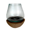 Decorative Glass Candle Lantern Natural Wood Base 6.5 in Handmade Accent Additional image