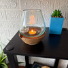 Decorative Glass Candle Lantern Natural Wood Base 6.5 in Handmade Accent Lifestyle image 1
