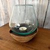Decorative Glass Candle Lantern Natural Wood Base 6.5 in Handmade Accent Lifestyle image 5