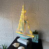 Set of 2 LED Sailboat Statues Coastal Aqua Wood Tabletop Decor 17.25 In Lifestyle image 1