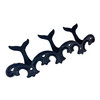 Set of 2 Whale Tail Wall Hooks Cast Iron Blue Coastal Triple Hook 10.5 In Additional image