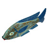 Hand Carved Blue Wooden Fish Statue 19" Nautical Coastal Decor Wood Accent Additional image
