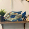 Hand Carved Blue Wooden Fish Statue 19" Nautical Coastal Decor Wood Accent Lifestyle image 2