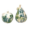 Blue Green Floral Ceramic Fruit Figurines Apple and Pear Set 6.25 Inch Additional image