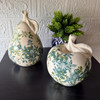 Blue Green Floral Ceramic Fruit Figurines Apple and Pear Set 6.25 Inch Lifestyle image 1