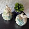 Blue Green Floral Ceramic Fruit Figurines Apple and Pear Set 6.25 Inch Lifestyle image 3