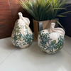 Blue Green Floral Ceramic Fruit Figurines Apple and Pear Set 6.25 Inch Lifestyle image 4