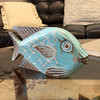 Hand Carved Aqua Tropical Fish Sculpture 12 Inch Distressed Wood Tabletop Decor Lifestyle image 1