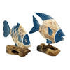 Set of 2 Tropical Fish Figurines Blue Wood Driftwood Bases 10.5 In Main image