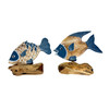 Set of 2 Tropical Fish Figurines Blue Wood Driftwood Bases 10.5 In Additional image