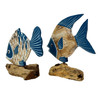 Set of 2 Tropical Fish Figurines Blue Wood Driftwood Bases 10.5 In Additional image
