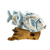 Hand-Carved Wood Fish Statue Coastal Driftwood-Style Base 11 Inch White Additional image