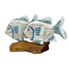 Hand-Carved Wood Fish Statue Coastal Driftwood-Style Base 11 Inch White Additional image