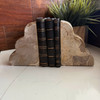Scalloped Marble Bookends Set of 2 Natural Veined Stone 9 Inch Wide Felt Pads Lifestyle image 4