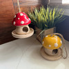 Set of 2 Hanging Mushroom Bird Feeders Red Yellow Porcelain 13 Inch Tall Lifestyle image 3