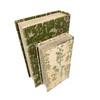 Set of 2 Botanical Decorative Book Boxes Green Cream Wood 10.75 Inch Additional image