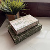 Set of 2 Botanical Decorative Book Boxes Green Cream Wood 10.75 Inch Lifestyle image 4
