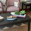 Nautical Wood Boat Tray Set of 2 Distressed Striped Coastal Table Decor Lifestyle image 2