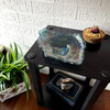 Oyster Shaped Decorative Plate Sea Blue Iridescent Glass 10 X 7.5 In Lifestyle image 2