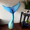 Things2die4 Blue Wood Whale Tail Statue 33 Inch Height Coastal Floor Sculpture Additional image