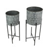Set of 2 Galvanized Metal Planters With Stands Rustic Flower Pot Garden Decor Main image