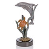 SPI Home Brass and Marble Paradise Dolphin & Turtle Statue 7 Inches High Main image