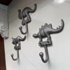 Set of 3 Cast Iron Dinosaur Wall Hooks Gray Decorative Coat Hangers 6.25 Inch Lifestyle image 1