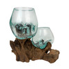 Double Molten Glass Vase on Driftwood Natural Wood Aqua 10 Inch Tabletop Main image