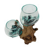 Double Molten Glass Vase on Driftwood Natural Wood Aqua 10 Inch Tabletop Additional image
