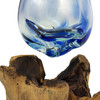 Blue Hand Blown Glass Vase on Driftwood Base 5 Inch Tabletop Coastal Decor Additional image