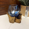 Blue Hand Blown Glass Vase on Driftwood Base 5 Inch Tabletop Coastal Decor Lifestyle image 2