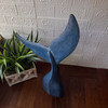 Blue Wooden Whale Tail Sculpture 25 Inch Nautical Coastal Freestanding Decor Lifestyle image 2