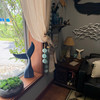 Blue Wooden Whale Tail Sculpture 25 Inch Nautical Coastal Freestanding Decor Lifestyle image 4