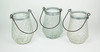 Set of 3 Textured Clear Glass 6 Inch Diameter Candle Lanterns With Wire Handles Additional image