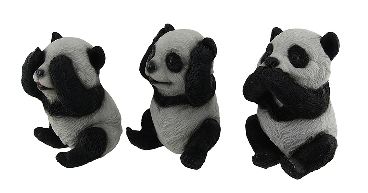 3 Piece See Hear Speak No Evil Sitting Baby Panda Bear Set - Zeckos