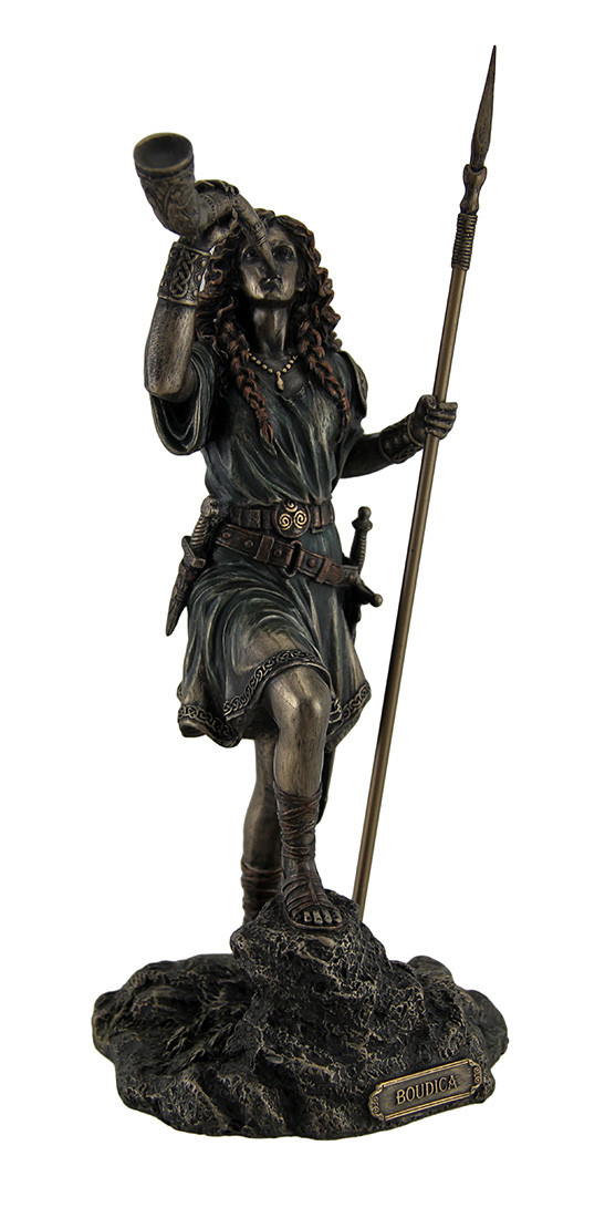 Boudica Warrior Queen of Iceni Holding Spear Blowing Celtic Horn Statue Zeckos