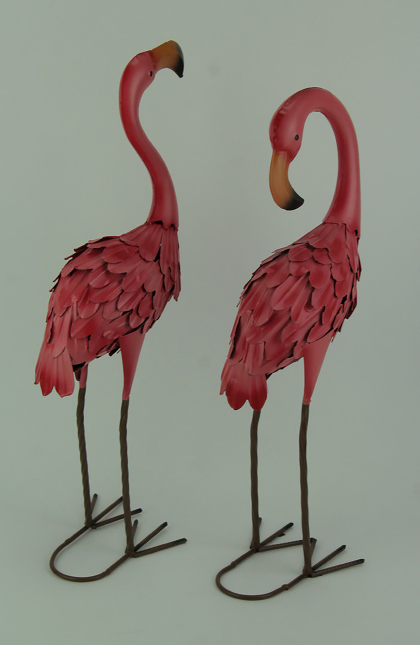 Set Of 2 Decorative Metal Pink Flamingo Yard Statues